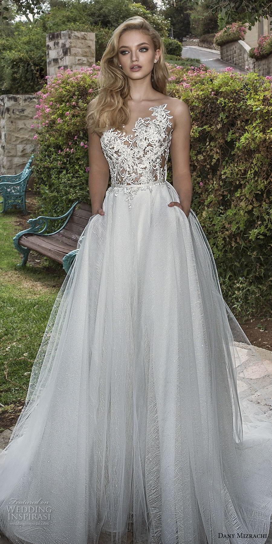 dany mizrachi spring 2018 bridal sleeveless illusion v neck heavily embellished bodice tulle skirt romantic a line wedding dress with pockets open back chapel train (01) mv fv dany mizrachi spring 2018 bridal sleeveless illusion v neck heavily embellished bodice tulle skirt romantic a line wedding dress with pockets open back chapel train (01) mv fv