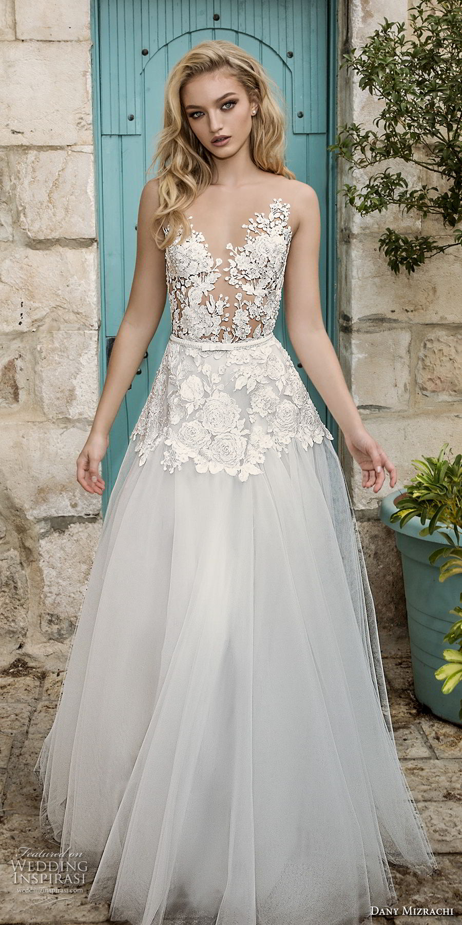 dany mizrachi spring 2018 bridal sleeveless v neck heavily embellished bodice romantic a line wedding dress open v back sweep train (15) mv dany mizrachi spring 2018 bridal sleeveless v neck heavily embellished bodice romantic a line wedding dress open v back sweep train (15) mv