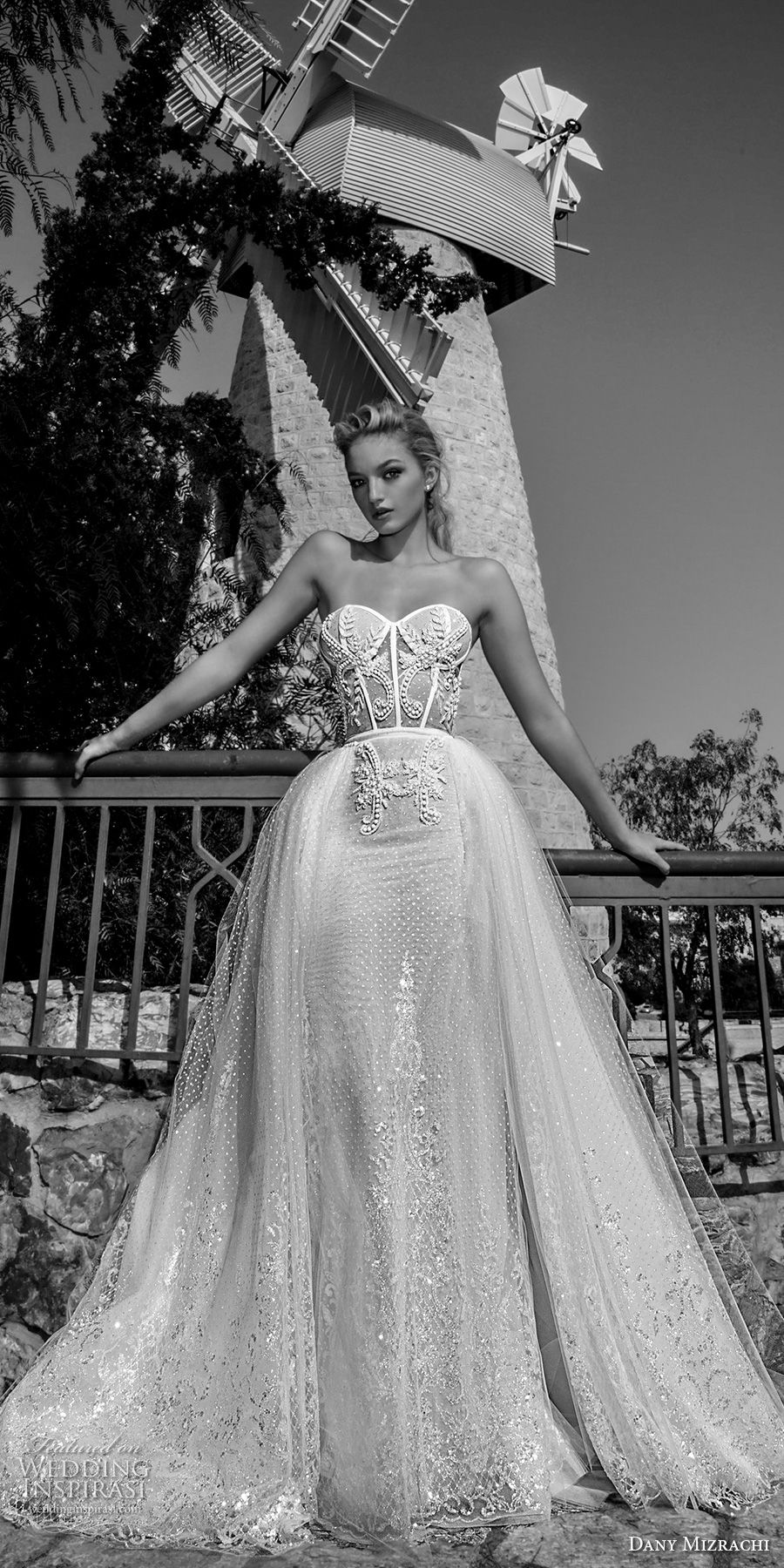 dany mizrachi spring 2018 bridal strapless sweetheart neckline heavily embellished bodice bustier sexy romantic a  line wedding dress chapel train (18) mv