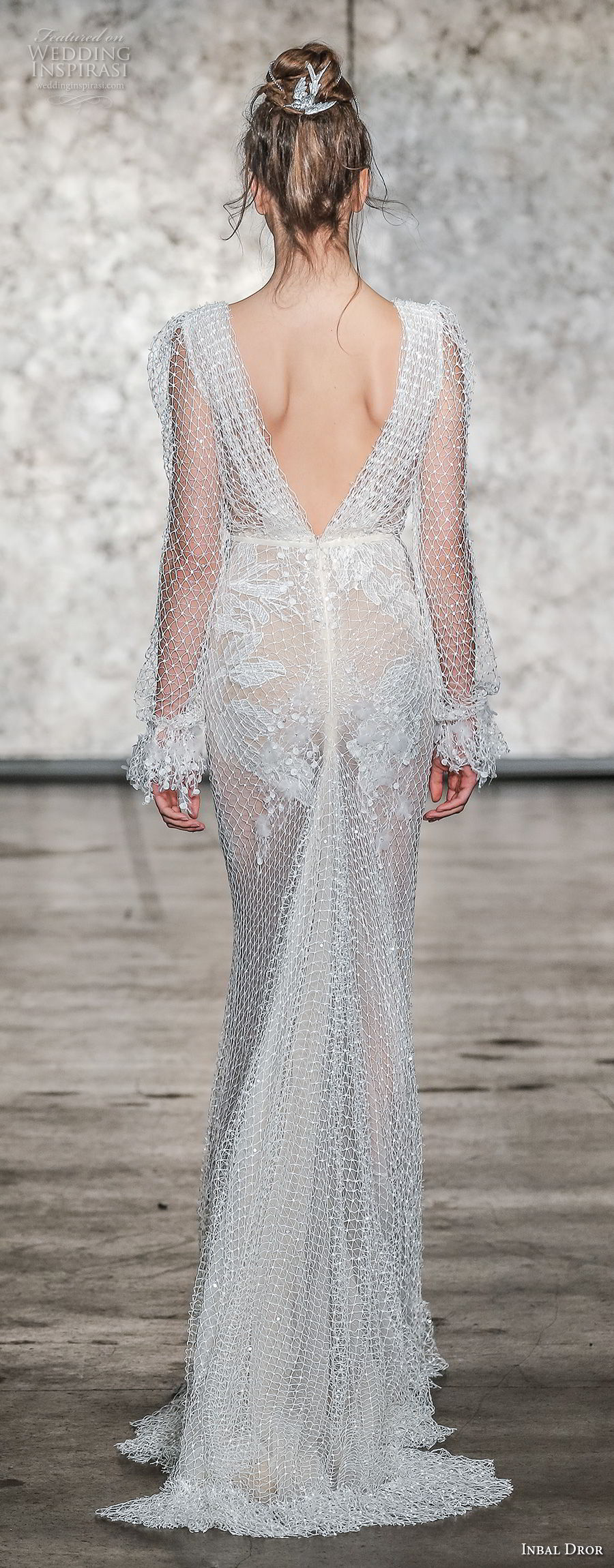 inbal dror fall 2018 bridal long sleeves deep v neck full embellishment elegant sexy sheath wedding dress open v back sweep train (06) bv