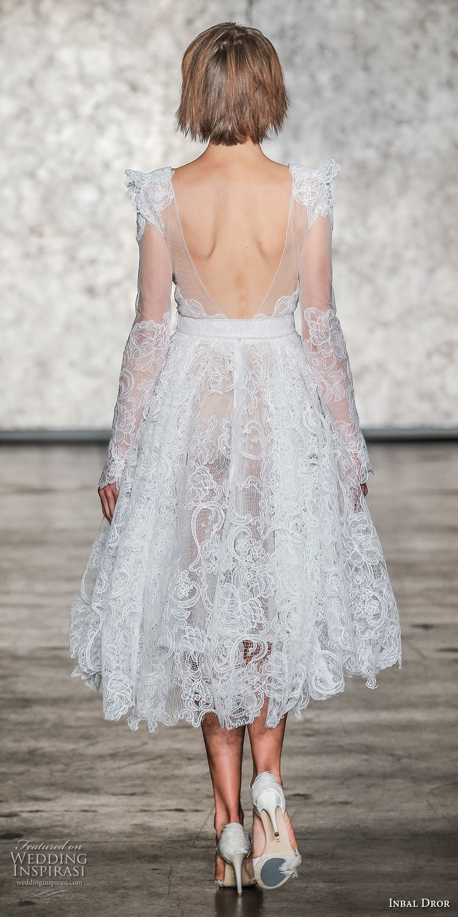 inbal dror fall 2018 bridal long sleeves deep v neck full embellishment romantic pretty below the knee short wedding dress open v back (22) bv