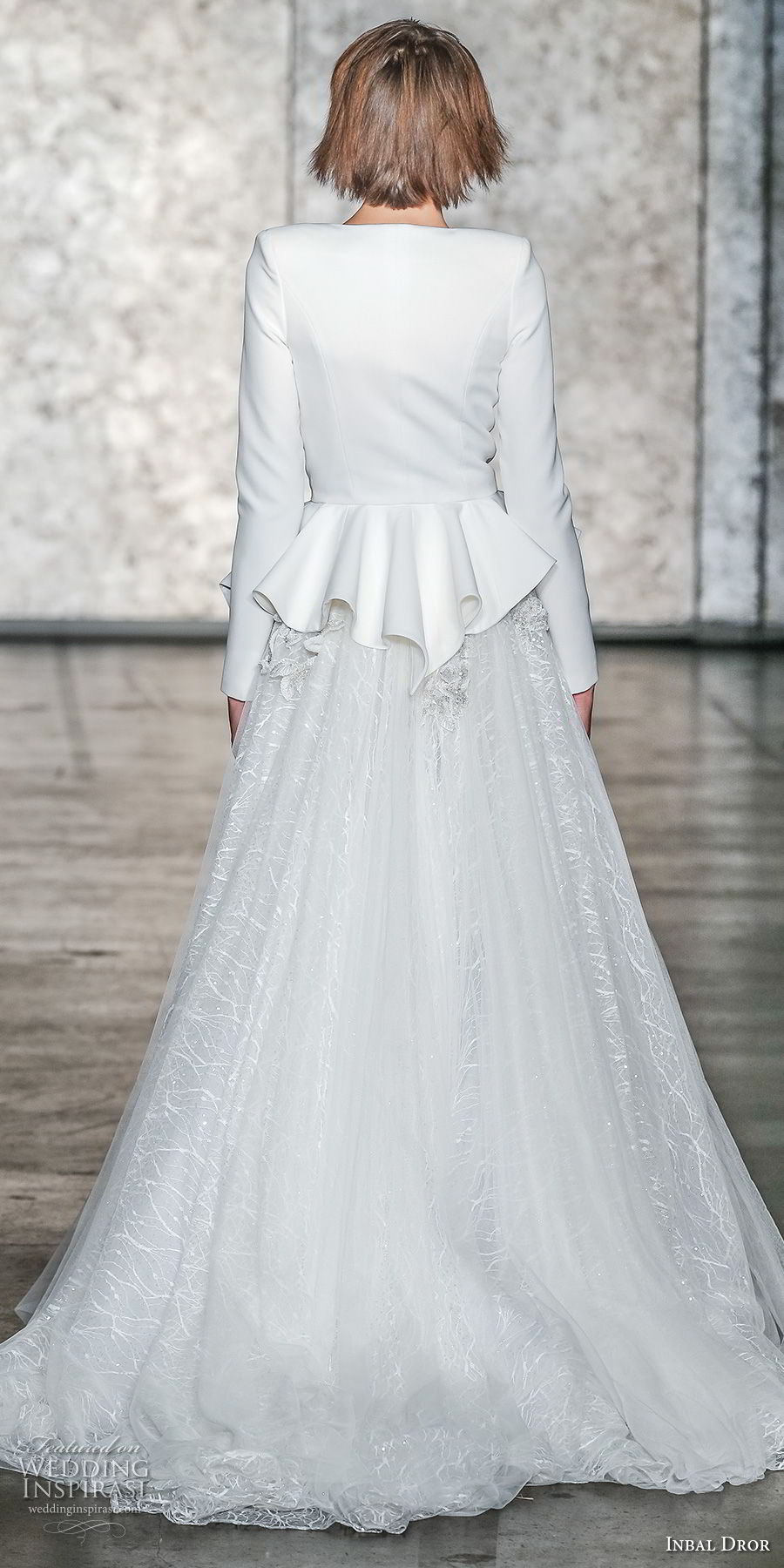 inbal dror fall 2018 bridal long sleeves deep v neck jacket high slit skirt sophiscated sexy a  line wedding dress chapel train (01) bv