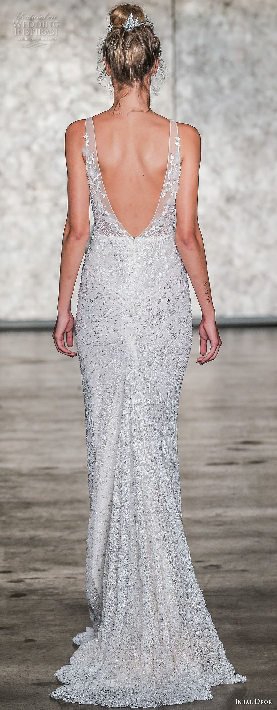 inbal dror fall 2018 bridal sleeveless deep v neck full embellishment elegant sheath wedding dress open v back sweep train (08) bv