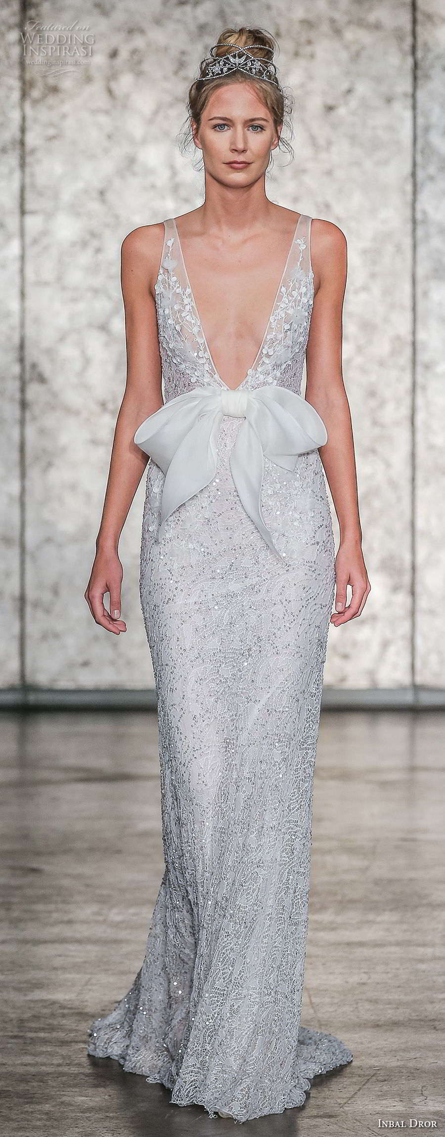 inbal dror fall 2018 bridal sleeveless deep v neck full embellishment elegant sheath wedding dress open v back sweep train (08) mv