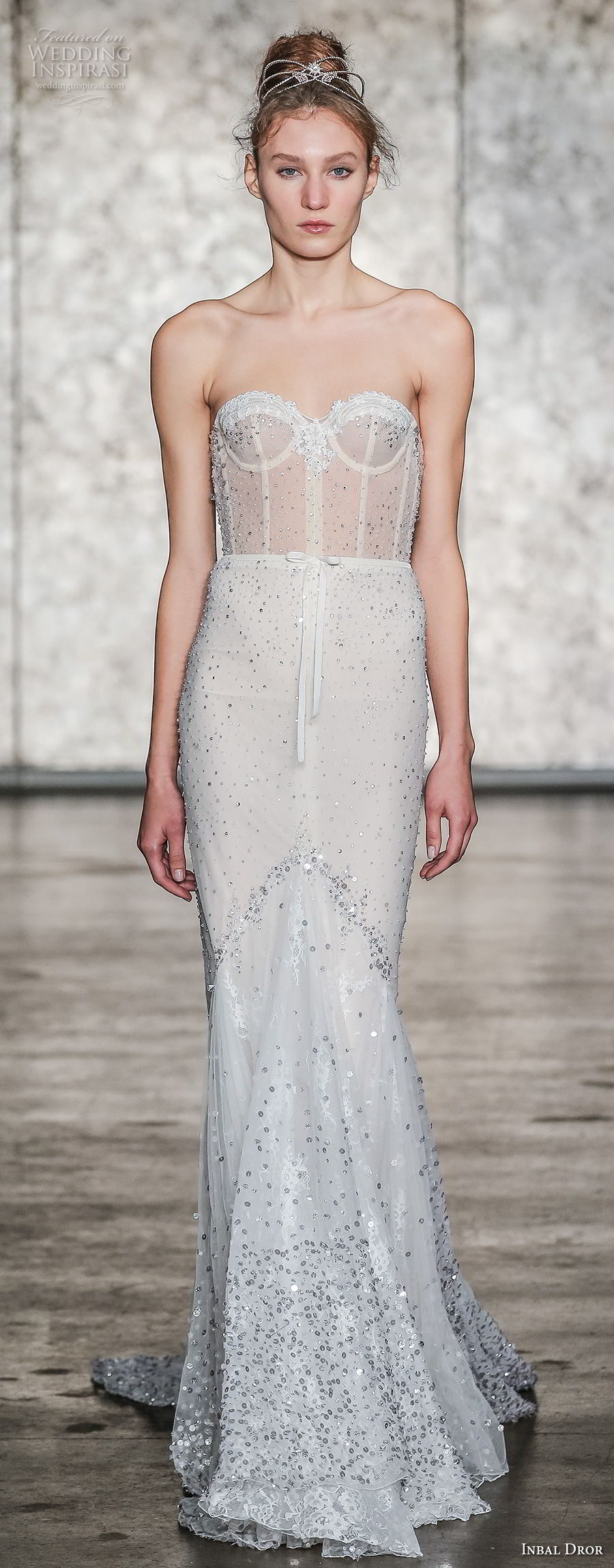 inbal dror fall 2018 bridal strapless sweetheart neckline full embellishment bustier bodice sexy elegant fit and flare wedding dress sweep train (09) mv