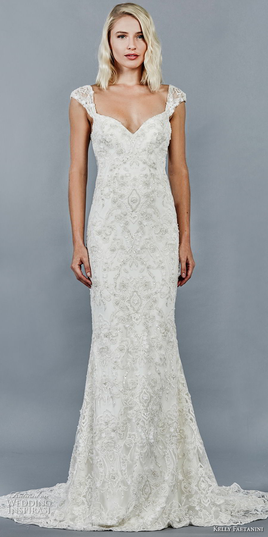 kelly faetanini fall 2018 bridal cap sleeves sweetheart neckline full beaded embellishment elegant fit and flare sheath wedding dress open v back sweep train (10) mv kelly faetanini fall 2018 bridal cap sleeves sweetheart neckline full beaded embellishment elegant fit and flare sheath wedding dress open v back sweep train (10) mv