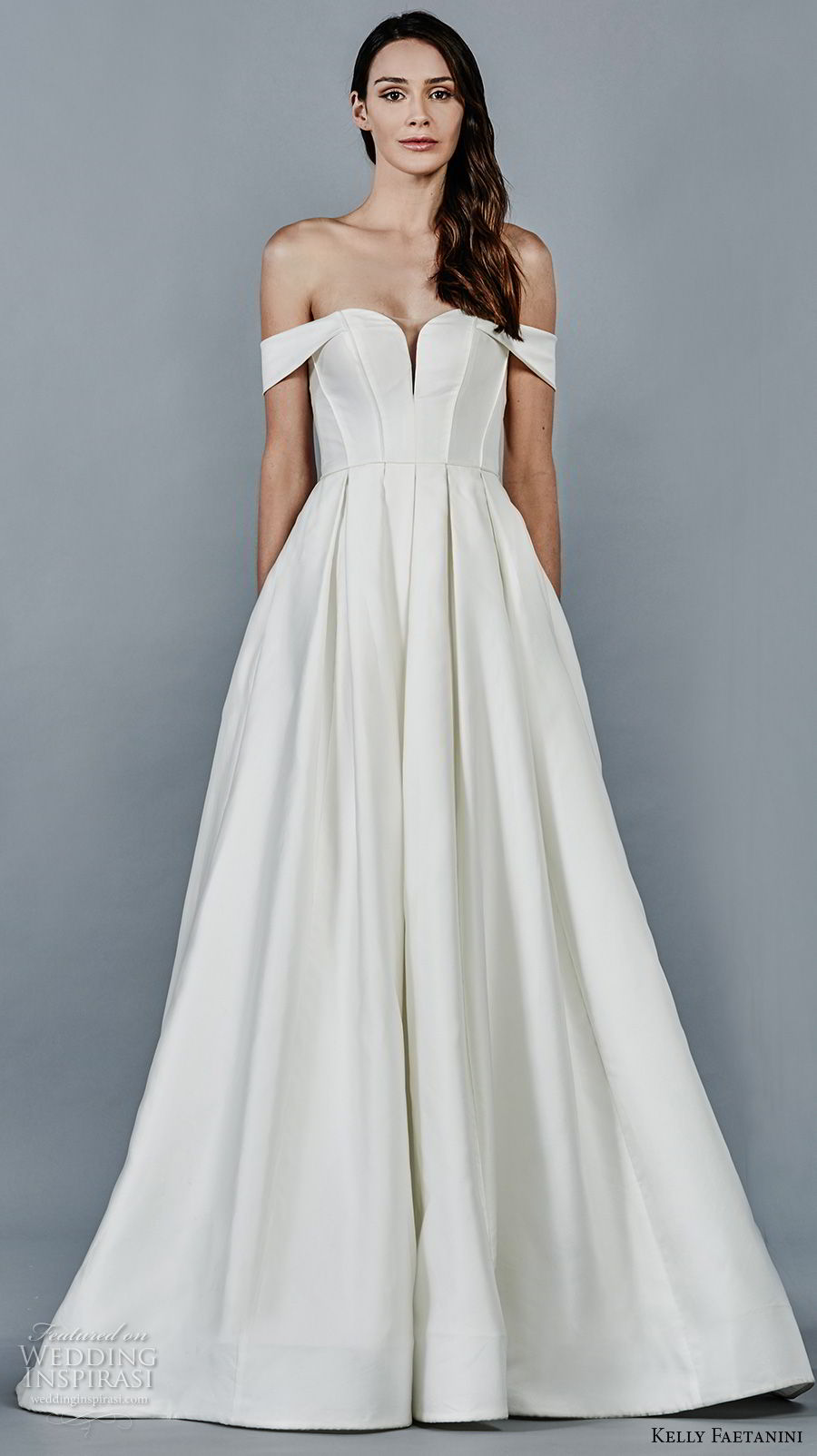 kelly faetanini fall 2018 bridal off the shoulder sweetheart neckline simple clean a  line wedding dress open back chapel train (8) mv