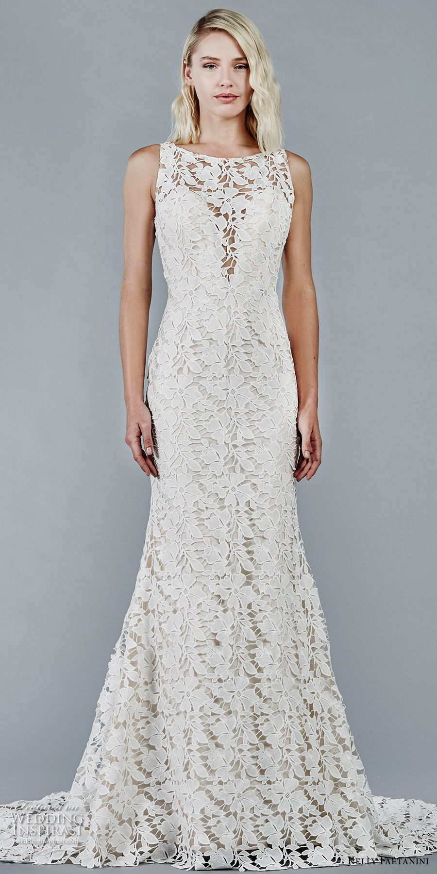 kelly faetanini fall 2018 bridal sleeveless bateau neck full lace embellishment elegant trumpet wedding dress keyhole back chapel train (5) mv