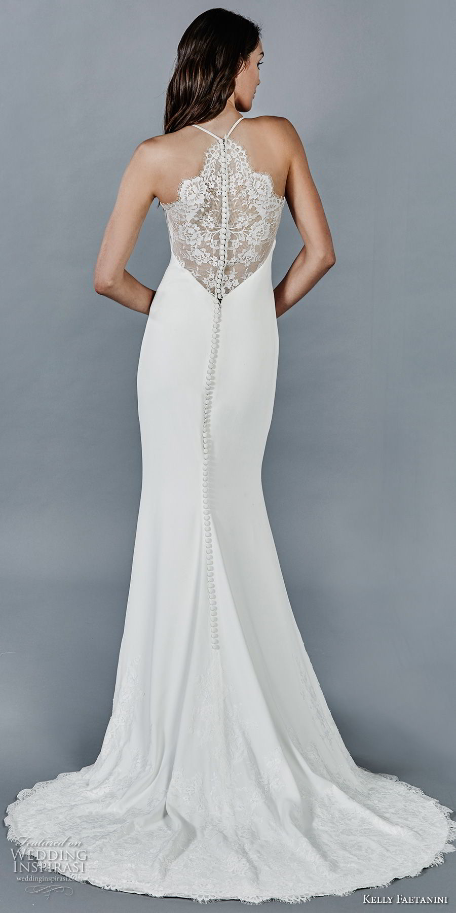 kelly faetanini fall 2018 bridal sleeveless halter jewel neck simple clean elegant sheath wedding dress lace back sweep train (13) bv