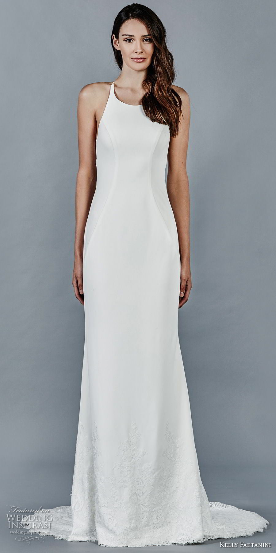 kelly faetanini fall 2018 bridal sleeveless halter jewel neck simple clean elegant sheath wedding dress lace back sweep train (13) mv kelly faetanini fall 2018 bridal sleeveless halter jewel neck simple clean elegant sheath wedding dress lace back sweep train (13) mv