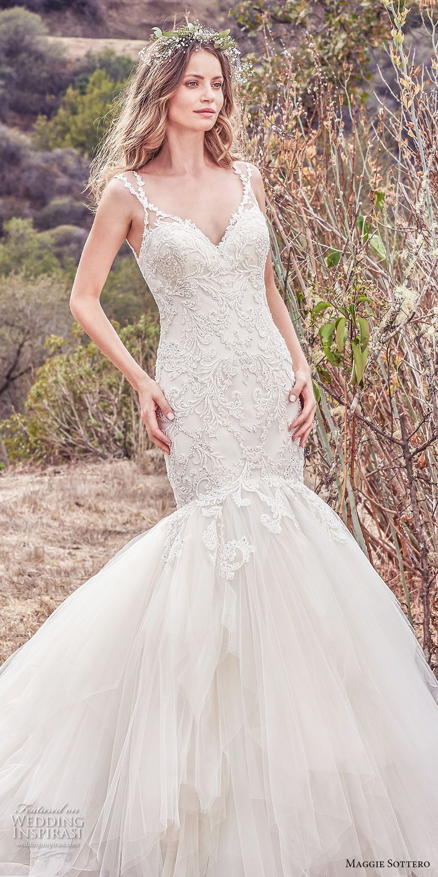 maggie sottero fall 2017 bridal sleeveless with strap sweetheart neckline heavily embellished bodice elegant mermaid wedding dress open scoop back chapel train (610) mv