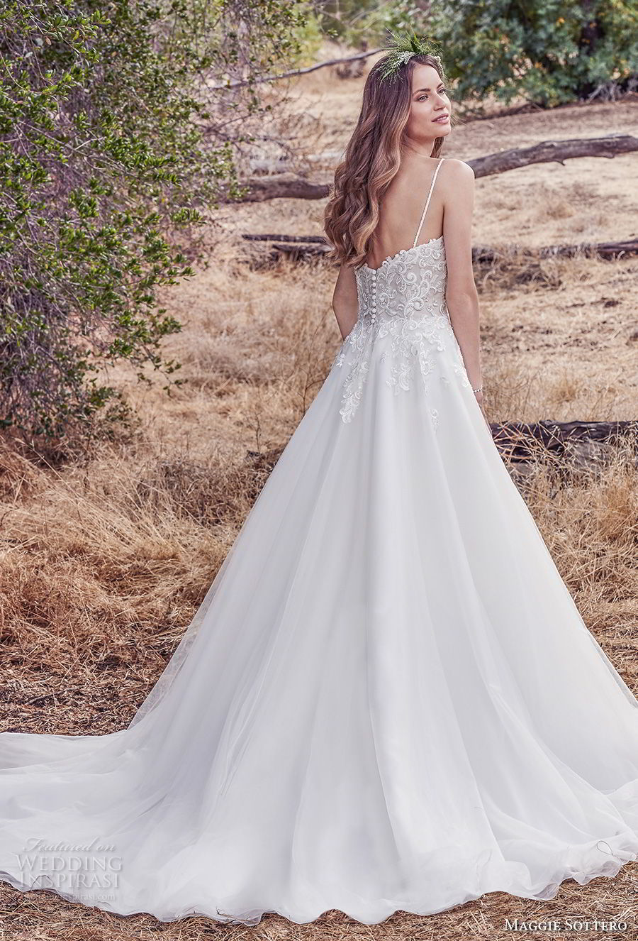 maggie sottero fall 2017 bridal spaghetti strap sweetheart neckline heavily embellished bodice romantic  a  line wedding dress chapel train (902) bv