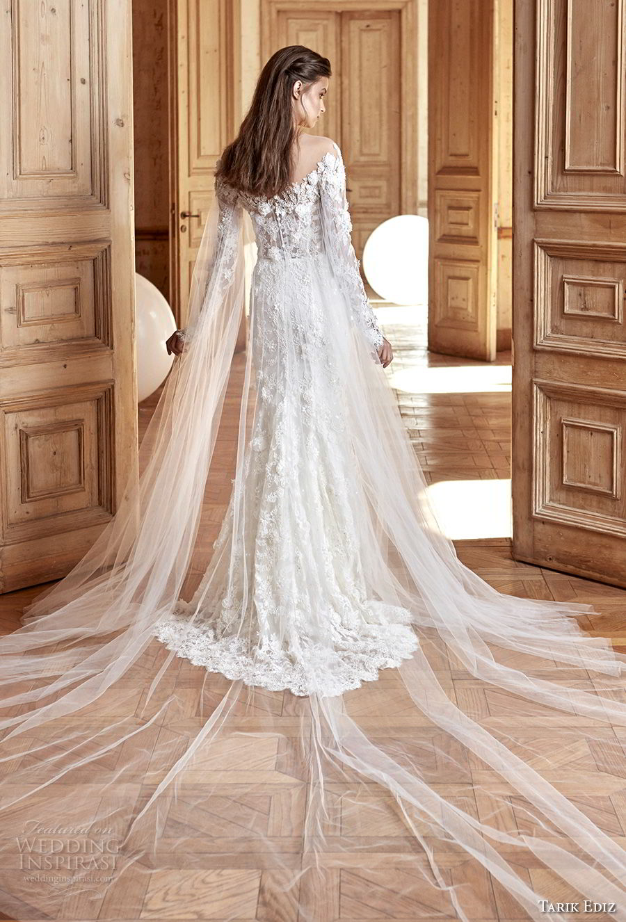 tarik ediz 2017 bridal long sleeves sweetheart neckline full embellishment elegant fit and flare wedding dress chapel train sweep train (26) bv