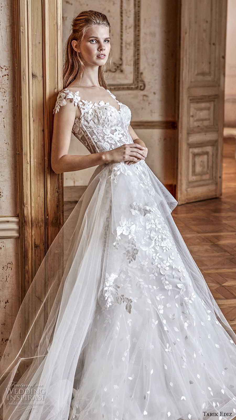 tarik ediz 2017 bridal sleeveless with strap sweetheart neckline heavily embellished bodice tulle skirt romantic a  line wedding dress sweep train (3) mv