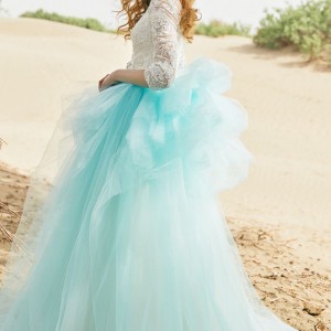 tiglily 2018 bridal half sleeves heavily embellished bodice elegant princess green color wedding dress chapel train (kat) mv