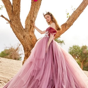 tiglily 2018 bridal off the shoulder heavily embellished bodice tulle skirt princess lavender color ball gown a  line wedding dress chapel train (atria) mv
