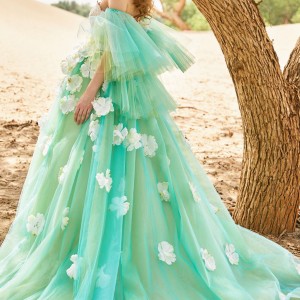 tiglily 2018 bridal strapless full embellishment princess green color ball gown a  line wedding dress chapel train (christina) mv