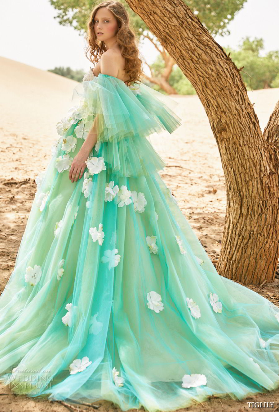tiglily 2018 bridal strapless full embellishment princess green color ball gown a  line wedding dress chapel train (christina) mv
