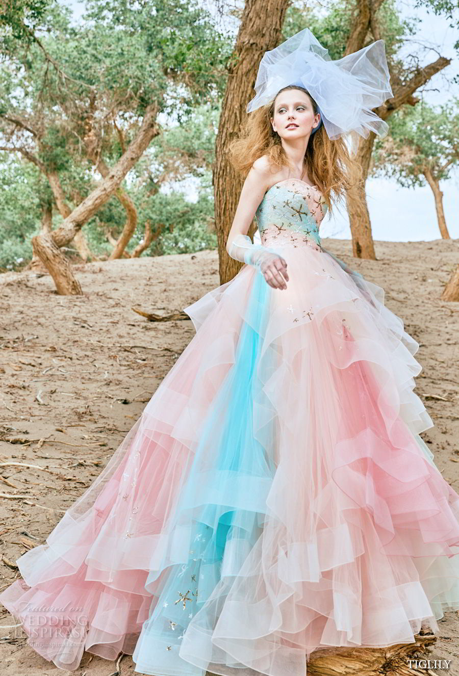 tiglily 2018 bridal strapless sweetheart neckline heavily embellished bodice layered tulle skirt pastel pink multicolor ball gown a  line wedding dress  (shaula) mv 