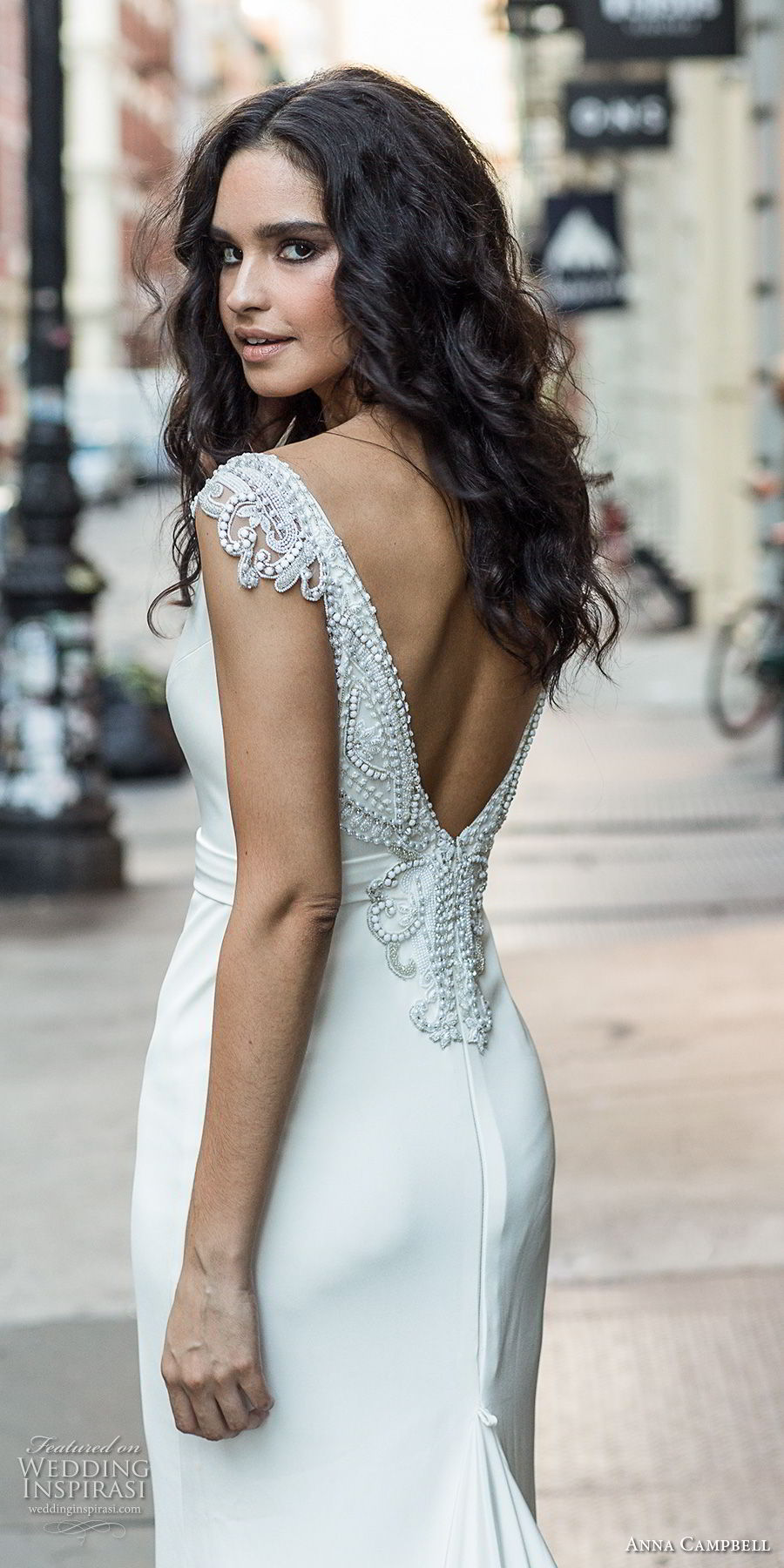 anna campbell fall 2018 bridal cap sleeves v neck simple clean elegant sheath wedding dress open v back sweep train (2) zbv  