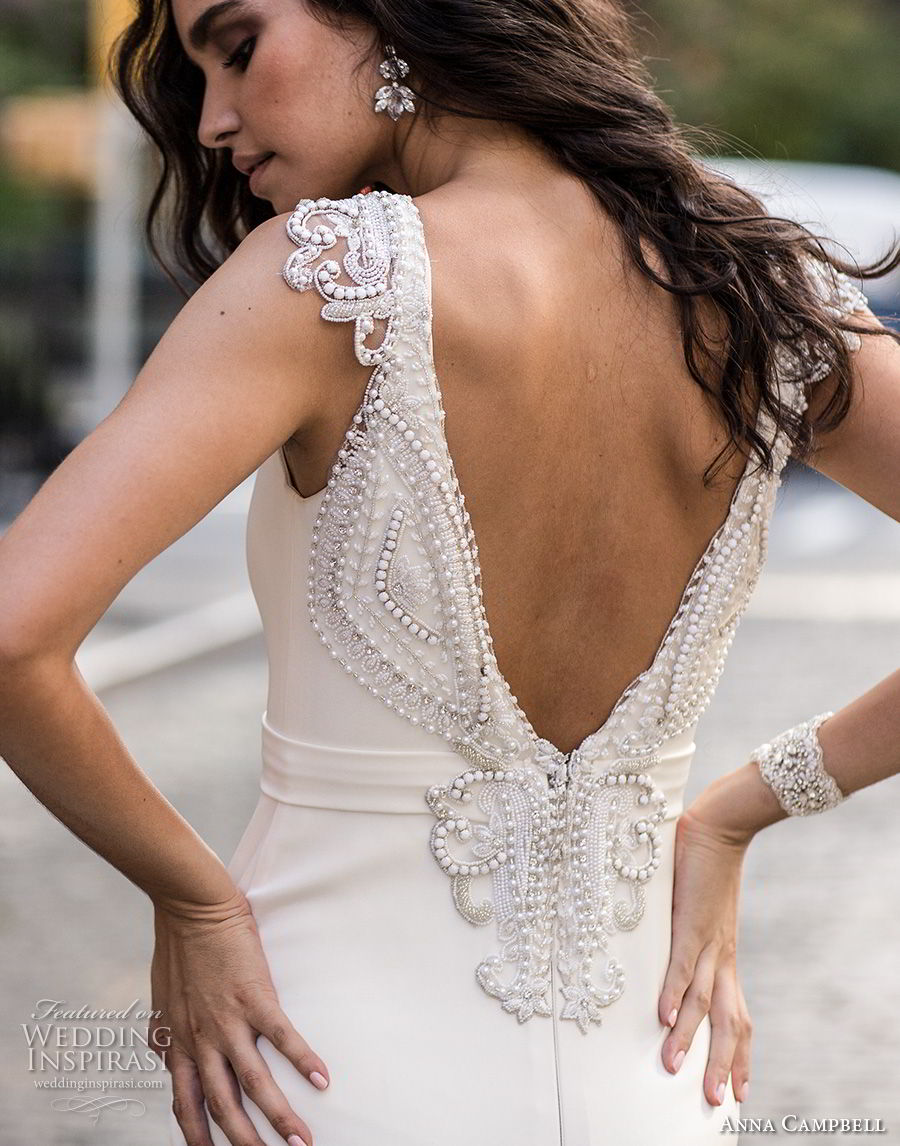 anna campbell fall 2018 bridal cap sleeves v neck simple clean elegant sheath wedding dress open v back sweep train (2) zbv    