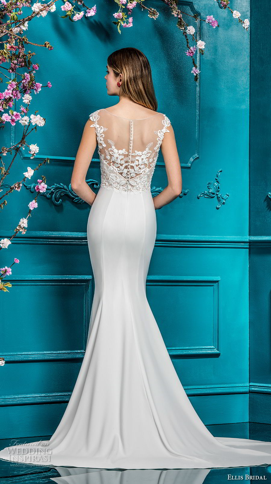 ellis bridals 2018 cap sleeves illusion bateau sweetheart neckline heavily embellished bodice elegant fit and flare wedding dress sheer button back chapel train (9) bv