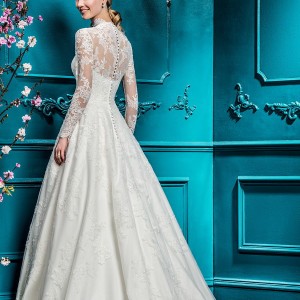ellis bridal 2018 long sleeves illusion high neck sweetheart neckline full embellishment elegant princess a  line wedding dress covered lace back chapel train (2) bv