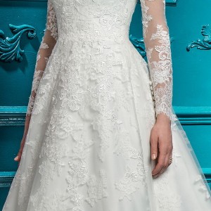 ellis bridal 2018 long sleeves illusion high neck sweetheart neckline full embellishment elegant princess a  line wedding dress covered lace back chapel train (2) lv
