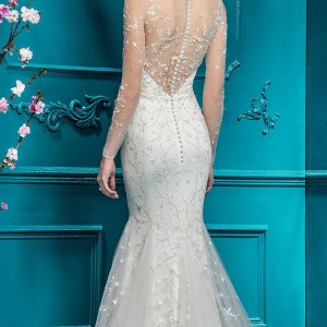 ellis bridal 2018 long sleeves illusion jewel sweetheart neckline heavily embellished bodice elegant mermaid wedding dress sheer back sweep train (17) bv