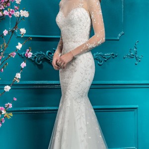 ellis bridal 2018 long sleeves illusion jewel sweetheart neckline heavily embellished bodice elegant mermaid wedding dress sheer back sweep train (17) mv