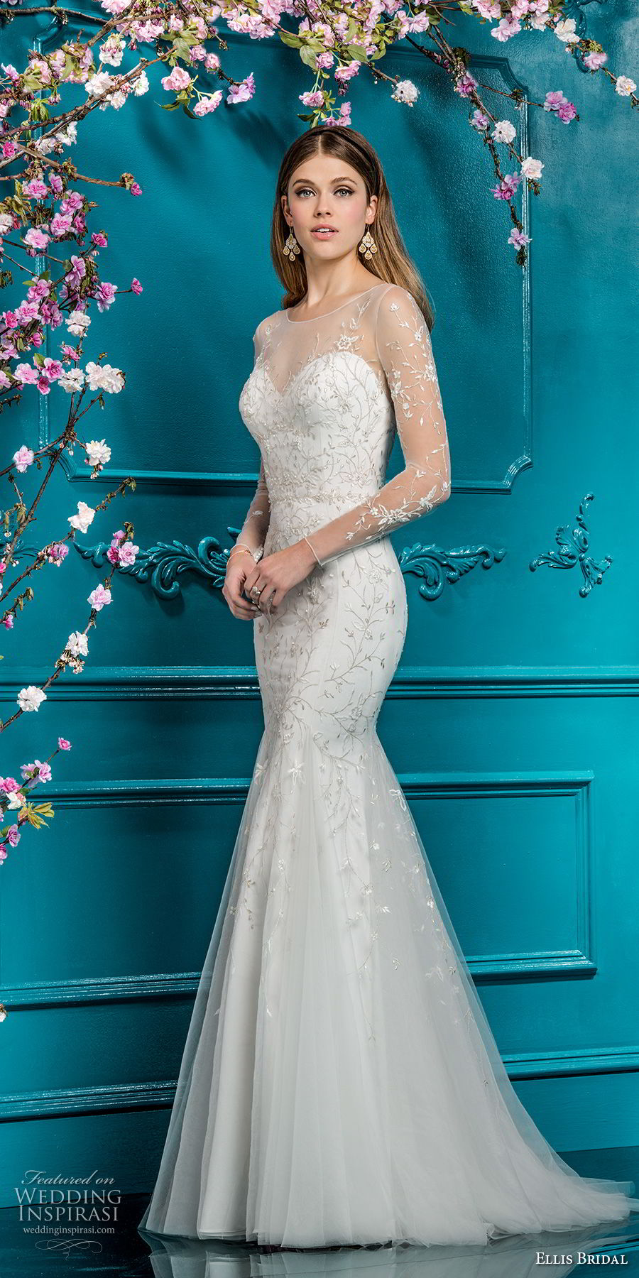 ellis bridals 2018 long sleeves illusion jewel sweetheart neckline heavily embellished bodice elegant mermaid wedding dress sheer back sweep train (17) mv