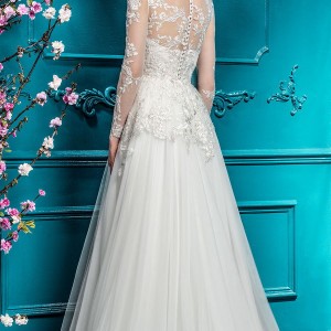 ellis bridal 2018 long sleeves illusion jswel sweetheart neckline heavily embellished bodice tulle skirt romantic a  line wedding dress covered lace back chapel train (13) bv