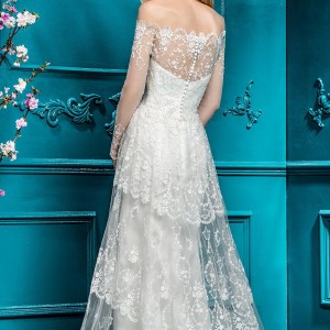 ellis bridal 2018 long sleeves off the shoulder sweetheart neckline full embellishment elegant romantic a  line wedding dress lace back chapel train (7) bv
