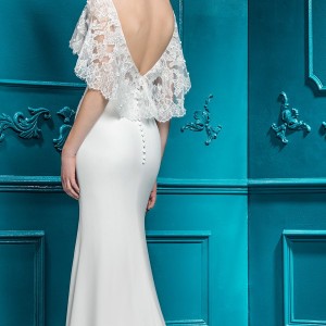 ellis bridal 2018 short flutter sleeves illusion boat sweetheart neckline heavily embellished bodice elegant sheath wedding dress open v back sweep train (14) bv
