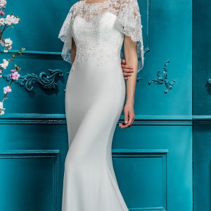ellis bridal 2018 short flutter sleeves illusion boat sweetheart neckline heavily embellished bodice elegant sheath wedding dress open v back sweep train (14) mv