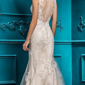 ellis bridal 2018 sleeveless deep v neck full embellishment elegant fit and flare wedding dress sheer keyhole back sweep train (15) bv