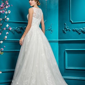 ellis bridal 2018 sleeveless illusion jewel sweetheart neckline full embellishment romantic a  line wedding dress covered lace back chapel train (16) bv