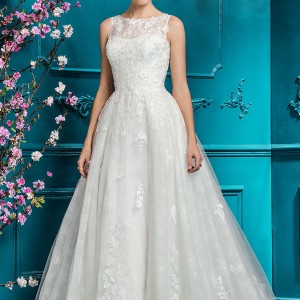 ellis bridal 2018 sleeveless illusion jewel sweetheart neckline full embellishment romantic a  line wedding dress covered lace back chapel train (16) mv