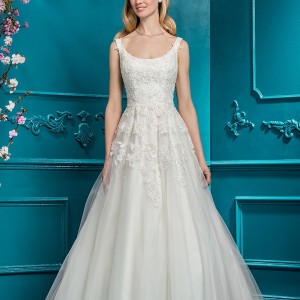 ellis bridal 2018 sleeveless scoop neck heavily embellished bodice romantic a  line wedding dress open scoop back chapel train (11) mv