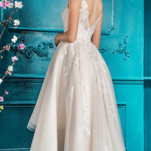 ellis bridal 2018 sleeveless v neck heavily embellished bodice romantic high low a  line wedding dress open v back sweep train (5) bv