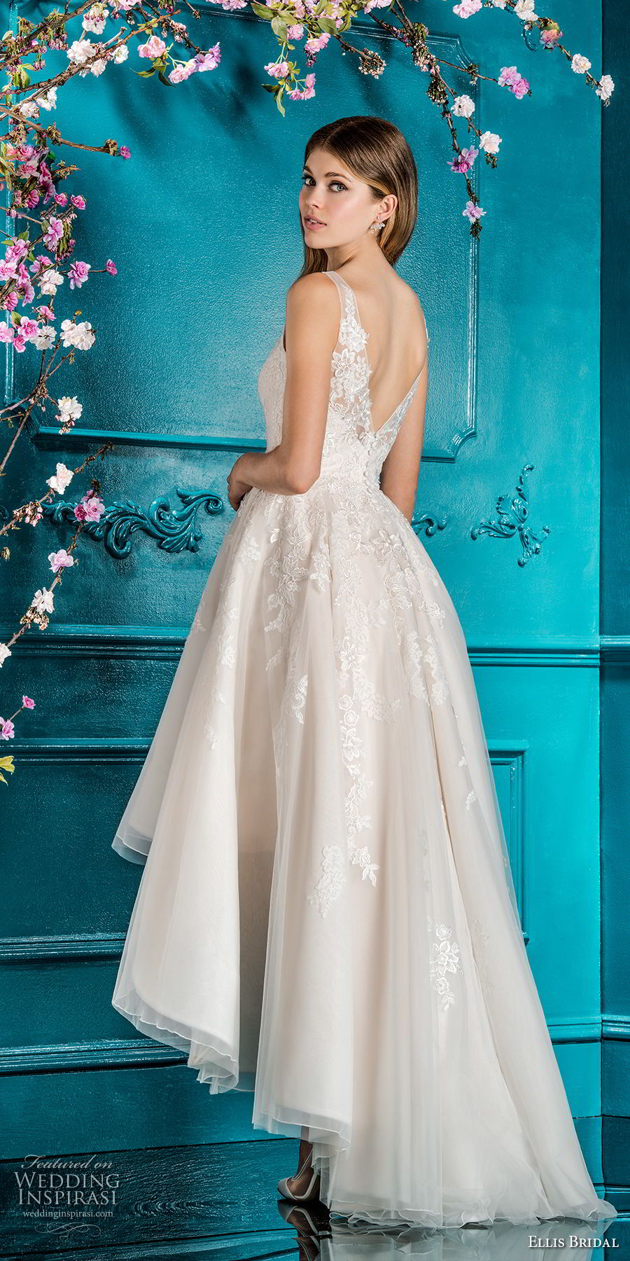 ellis bridals 2018 sleeveless v neck heavily embellished bodice romantic high low a  line wedding dress open v back sweep train (5) bv