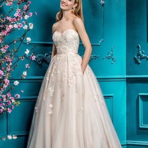 ellis bridal 2018 strapless sweetheart neckline heavily embellished bodice romantic a  line wedding dress with pockets chapel train (1) mv