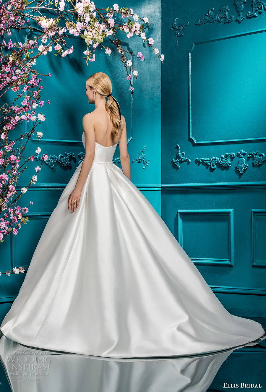 ellis bridals 2018 strapless sweetheart neckline simple clean satin skirt romantic princess ball gown a  line wedding dress chapel train (19) bv