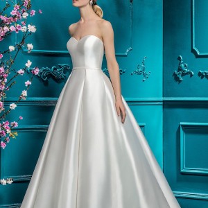 ellis bridal 2018 strapless sweetheart neckline simple clean satin skirt romantic princess ball gown a  line wedding dress chapel train (19) mv