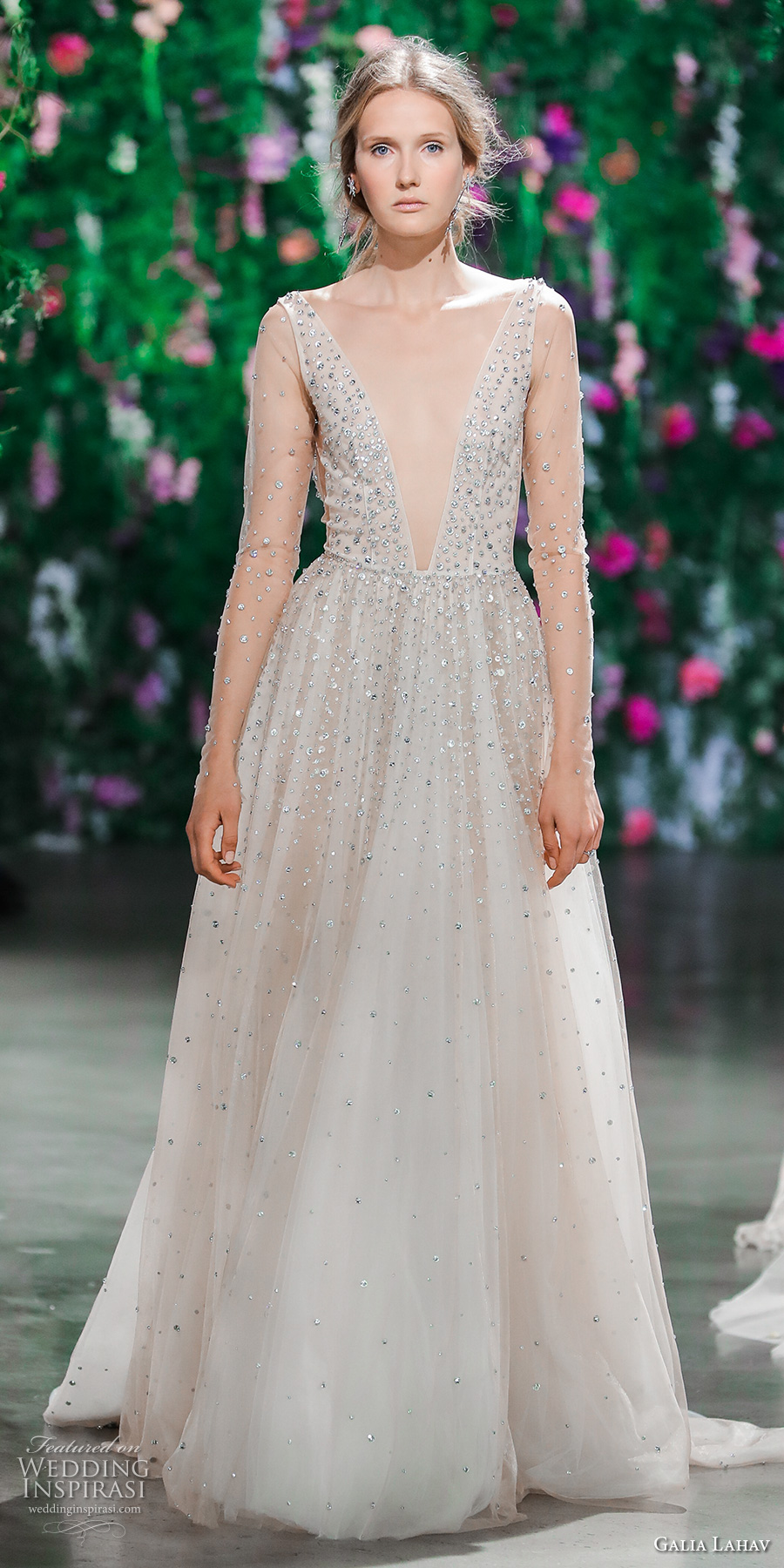 galia lahav fall 2018 bridal long sleeves deep plunging v neck heavily embellished bodice romantic a line wedding dress (9) mv galia lahav fall 2018 bridal long sleeves deep plunging v neck heavily embellished bodice romantic a line wedding dress (9) mv