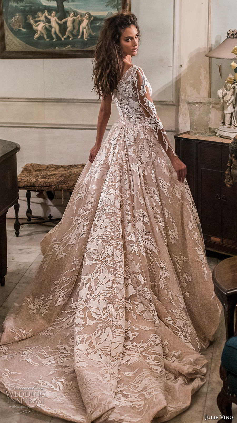 julie vino fall 2018 havana long sleeves one shoulder full embellishment romantic elegant ball gown a line wedding dress chapel train (15) bv