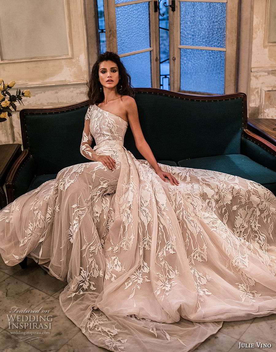 julie vino fall 2018 havana long sleeves one shoulder full embellishment romantic elegant ball gown a line wedding dress chapel train (15) mv