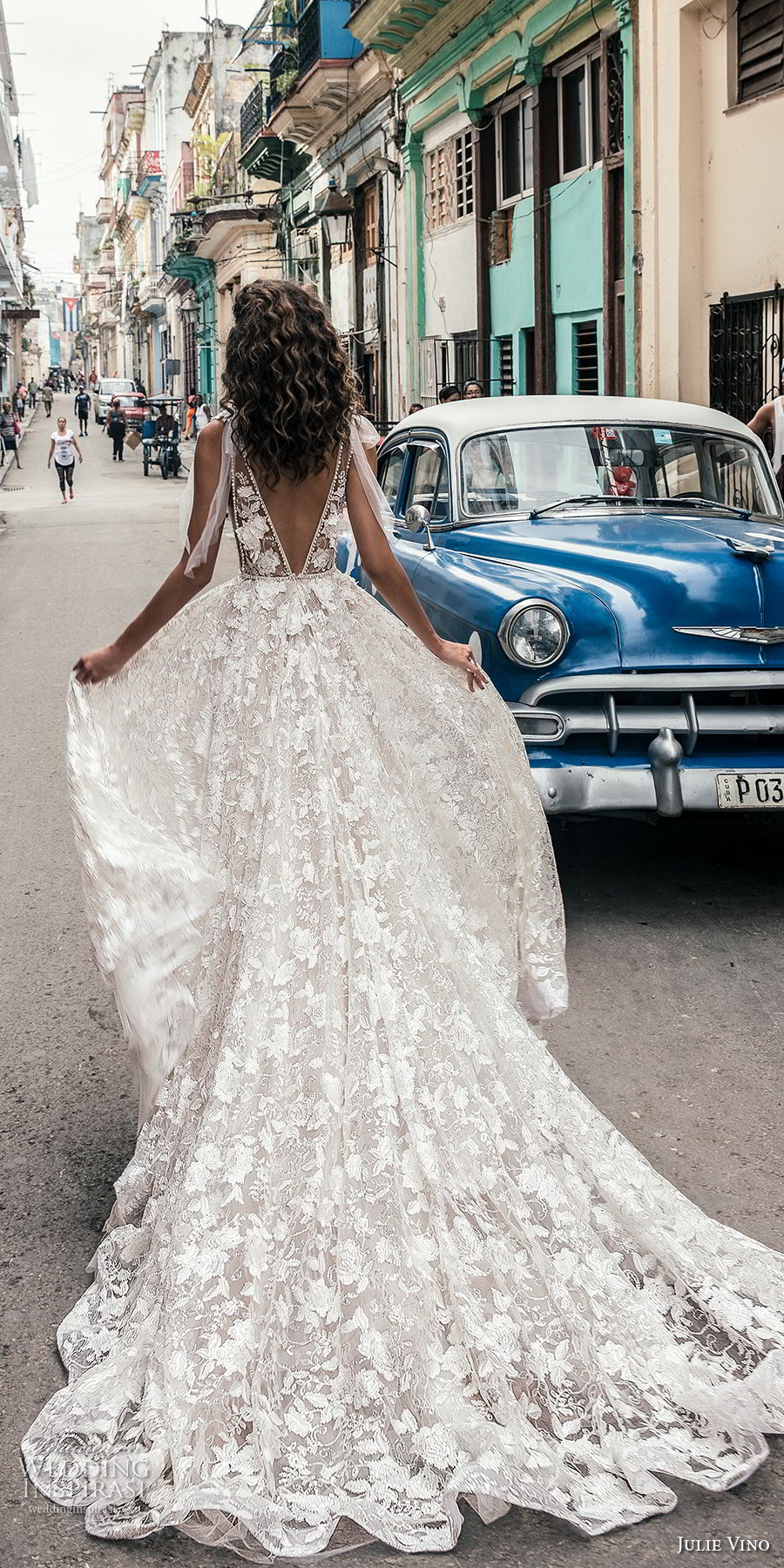 julie vino fall 2018 havana sleeveless deep plunging neckline full embellishment sexy romantic soft a  line wedding dress open v back chapel train (5) bv