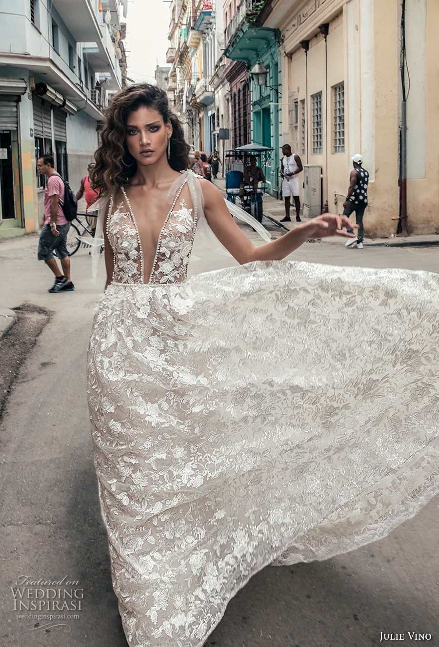 julie vino fall 2018 havana sleeveless deep plunging neckline full embellishment sexy romantic soft a  line wedding dress open v back chapel train (5) mv