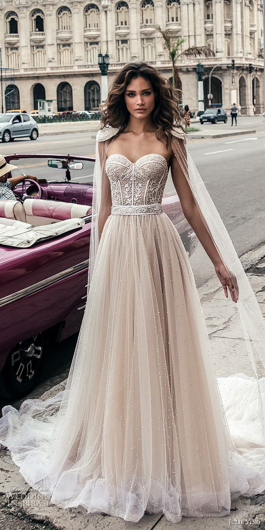 julie vino fall 2018 havana strapless sweetheart neckline heavily embellished bodice tulle skirt romantic soft a  line wedding dress open back chapel train (6) mv